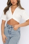 s-2xl plus size summer new 5 colors solid color inelastic turndown collar single breasted smocked stylish casual blouse_Black_White