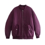xs-xl autumn & winter new 5 colors solid color inelastic button pocket zip-up long sleeves stylish jacket_Black_Dark Purple