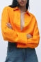 xs-l summer new stylish three colors lapel solid color button long sleeve stretch casual top_White_Dark Green_Orange