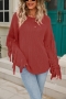 winter new 5 colors solid color stretch knitted long sleeves tassel loose stylish casual sweater_Black_Rose Red