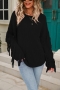 winter new 5 colors solid color stretch knitted long sleeves tassel loose stylish casual sweater_Black