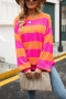 winter new 5 colors stripe knitted stretch long sleeves stylish casual sweater_Pink_Magenta