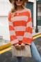 winter new 5 colors stripe knitted stretch long sleeves stylish casual sweater_Pink_Magenta_Orange
