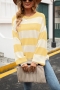 winter new 5 colors stripe knitted stretch long sleeves stylish casual sweater_Pink_Magenta_Orange_Yellow