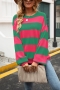 winter new 5 colors stripe knitted stretch long sleeves stylish casual sweater_Pink_Magenta_Orange_Yellow_Green