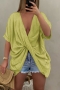 summer new 7 colors special fabric solid color inelastic short sleeve  deep-v-neck kink stylish casual loose top(only top)_Black_White_Purple_Light Green