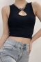 summer new 4 colors solid color high stretch hollow out sexy all-match crop tank top_Black