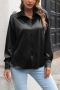 autumn new 3 colors solid color satin slight stretch single-breasted stylish all-match blouse_Black
