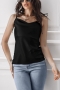summer new three colors solid color satin slight stretch tie-shoulder sling stylish all-match tank top_Black
