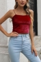 summer new 6 colors solid color velvet high stretch backless sling stylish sexy all-match crop tank top_Black_Rose Red