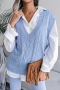autumn & winter new 3 colors stretch solid color v-neck knitted stylish vest sweater(no blouse)_Beige_Blue