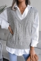 autumn & winter new 3 colors stretch solid color v-neck knitted stylish vest sweater(no blouse)_Beige_Blue_Gray