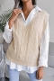 autumn & winter new 3 colors stretch solid color v-neck knitted stylish vest sweater(no blouse)_Beige