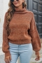 autumn & winter new 3 colors stretch knitted high neck lantern long sleeves stylish sweater_Beige_Orange