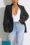spring & autumn new 3 colors solid color inelastic pocket long sleeves stylish blazer(only blazer)_Black