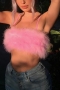 summer new stylish four colors solid color feather decor stretch sexy sling_Black_White_Purple_Pink