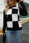 winter new three colors plaid knitted high stretch stylish minimalist sweater_Black