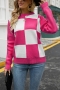 winter new three colors plaid knitted high stretch stylish minimalist sweater_Black_Magenta