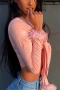 summer new stylish four colors solid color deep v-neck lace-up feather decor slight stretch exquisite crop top_Black_White_Purple_Pink