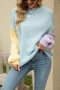 winter new three colors knitted contrast color stitching high stretch loose stylish sweater_Sky Blue