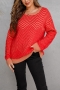 winter new three colors stripe knitted high stretch loose stylish minimalist sweater_Red