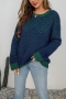 winter new three colors stripe knitted high stretch loose stylish minimalist sweater_Red_Dark Blue
