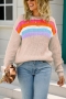 winter new two colors stripe knitted high stretch loose casual minimalist sweater_White_Khaki 