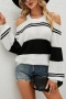 winter new 4 colors knitted contrast color knitted stripe stretch hollow stylish sexy sweater(only sweater)_Black_White