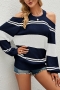 winter new 4 colors knitted contrast color knitted stripe stretch hollow stylish sexy sweater(only sweater)_Black_White_Beige_Dark Blue