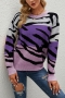 winter new 3 colors contrast color tiger knitted stretch long sleeve crew neck stylish casual sweater_Purple