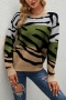 winter new 3 colors contrast color tiger knitted stretch long sleeve crew neck stylish casual sweater_Purple_Orange_Green