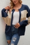 winter new 4 colors contrast color stretch long sleeve single breasted stylish casual sweater(only sweater)_Beige_Dark Blue