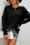 winter new 4 color knitted solid color stretch long sleeve hollow lace up stylish casual sweater(only sweater)_Black