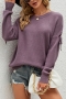 winter new 4 color knitted solid color stretch long sleeve hollow lace up stylish casual sweater(only sweater)_Black_Purple