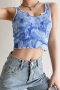 summer new 4 colors tie dye printing high stretch double shoulder straps sexy all-match crop tank top_Black_Blue