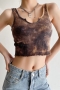summer new 4 colors tie dye printing high stretch double shoulder straps sexy all-match crop tank top_Black_Blue_Brown