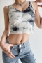 summer new 4 colors tie dye printing high stretch double shoulder straps sexy all-match crop tank top_Black