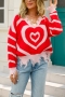 winter new two colors heart shape knitted high stretch v-neck raw edge stylish sweater_Red