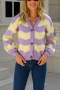 winter new three colors stripe knitted high stretch v-neck single-breasted stylish all-match sweater_Black_Purple