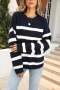 winter new two colors streak knitted high stretch loose stylish sweater_White_Dark Blue