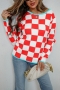 winter new three colors plaid knitted high stretch stylish all-match sweater_Red