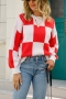 winter new three colors plaid knitted high stretch stylish sweater_Black_Red