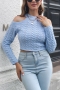 winter new 3 colors solid color twist knitted high stretch hollow stylish sweater_Purple_Sky Blue