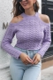winter new 3 colors solid color twist knitted high stretch hollow stylish sweater_Purple
