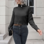 winter new three colors solid color knitted high stretch turtleneck stylish crop sweater_Black