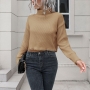 winter new three colors solid color knitted high stretch turtleneck stylish crop sweater_Black_White_Khaki 
