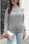 winter new three colors solid color lingge knitted stretch turtleneck stylish sweater_Blue_Yellow_Gray
