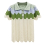 summer new wavy knitted stretch single-breasted contrast color spliced high quality stylish top(size run small)_Red_Green