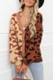 winter new 6 colors leopard contrast color stitching knitted stretch v-neck single-breasted lantern-sleeve casual stylish sweater_Purple_Dark Green_Brown