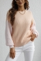 winter new 5 colors contrast color stitching lantern-sleeve loose knitted stretch stylish casual sweater_Black_White_Pink
